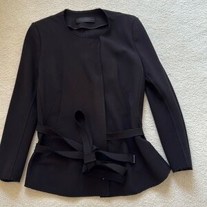 Donna Karan Black Wool Suit with Black Wrap Blazer with Tie Belt and pants